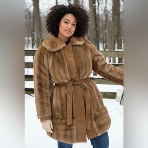 Vintage 1960 Lillian Ann Faux Fur Coat Genuine Leather.